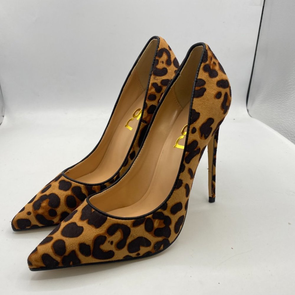 FSJ Leopard Suede Printed Pointy Toe High Heels Pumps Dress Shoes_4